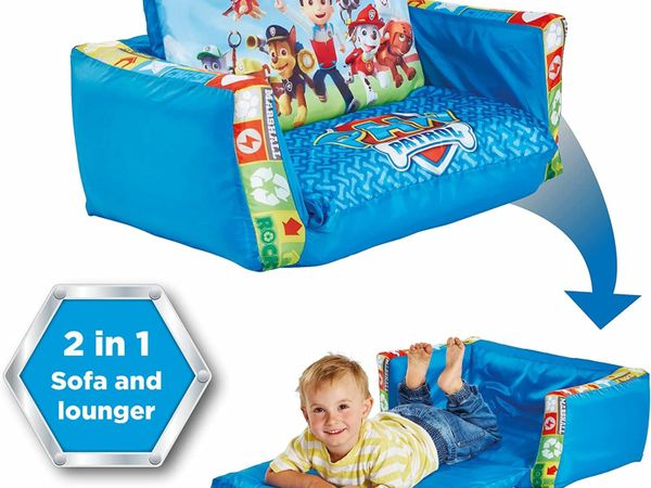 2 in 1 Inflatable Flip Out Mini Sofa and Lounger, Fabric, Blue, 105x68x26 cm