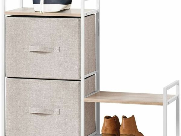 Storage Drawers — 2 Fabric Drawers, Flat Top and Shoe Rack for Extra Storage — Bedroom Storage Unit for Shoes, Clothes and Accessories — Tan
