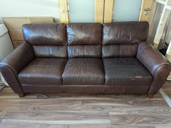 Large 3 Seater Leather Couch & 4 Solid Oak Doors