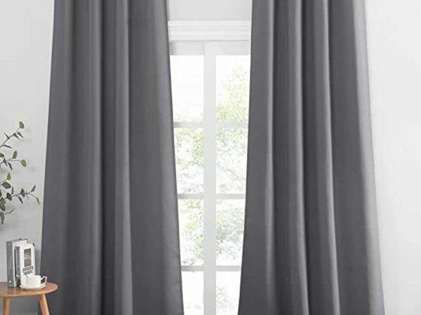 living room curtains with eyelets, blackout curtains, opaque thermal curtain, heat protection and cold protection, grey, 245 x 140 cm (H x W), pack of 2