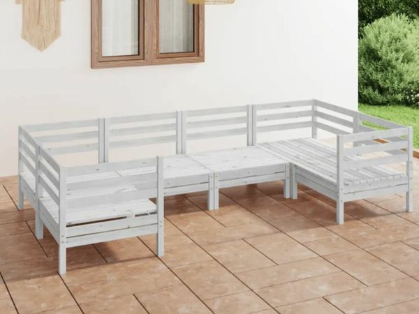 New*LCD 6 Piece Garden Lounge Set White Solid Pinewood