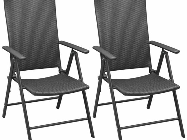 New*LCD Stackable Garden Chairs 2 pcs Poly Rattan Black