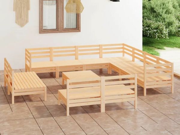 New*LCD 12 Piece Garden Lounge Set Solid Pinewood