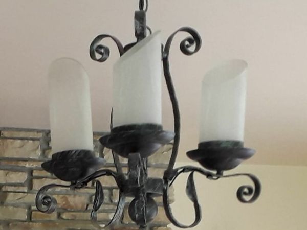 Metal ceiling light and 2 matching wall lights