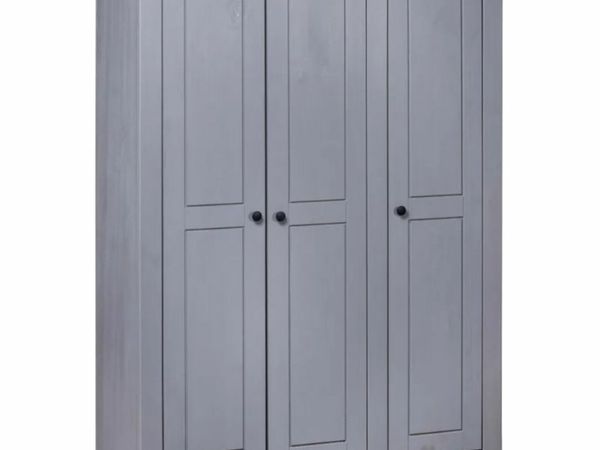 New*LCD 3-Door Wardrobe Grey 118x50x171.5 cm Pine Panama Range