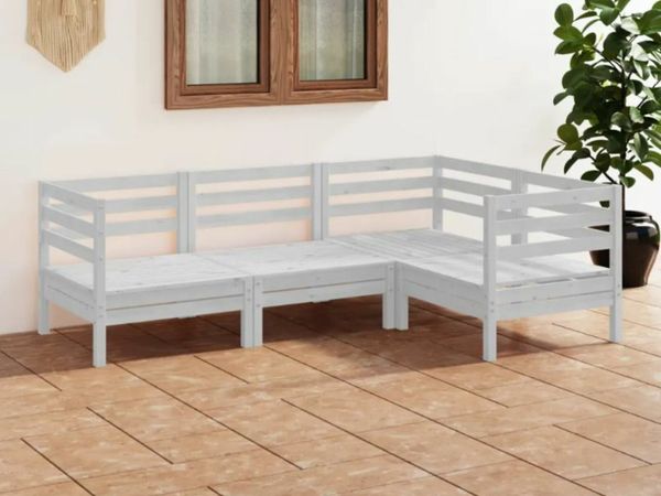 New*LCD 4 Piece Garden Lounge Set Solid Pinewood White
