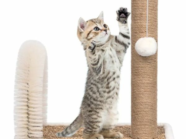 New* Cat Tree with Arch Grooming Brush and Scratch Post