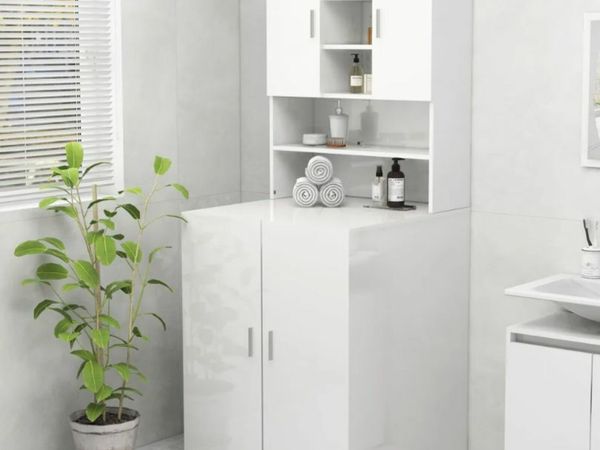 New*LCD Washing Machine Cabinet High Gloss White 70.5x25.5x90 cm