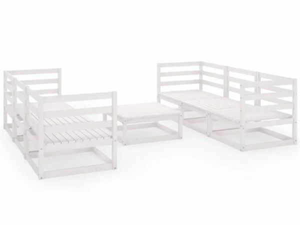 New*LCD 7 Piece Garden Lounge Set White Solid Pinewood