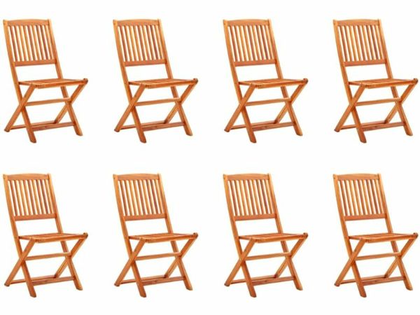 New*LCD Folding Garden Chairs 8 pcs Solid Eucalyptus Wood