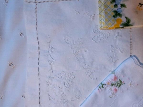 Antique linen handkerchief  pouch