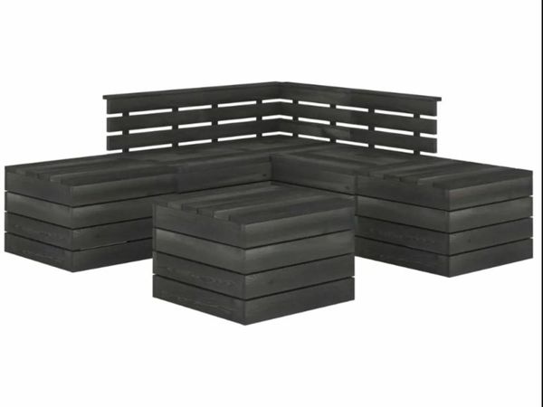 New*LCD 6 Piece Garden Pallet Lounge Set Solid Pinewood