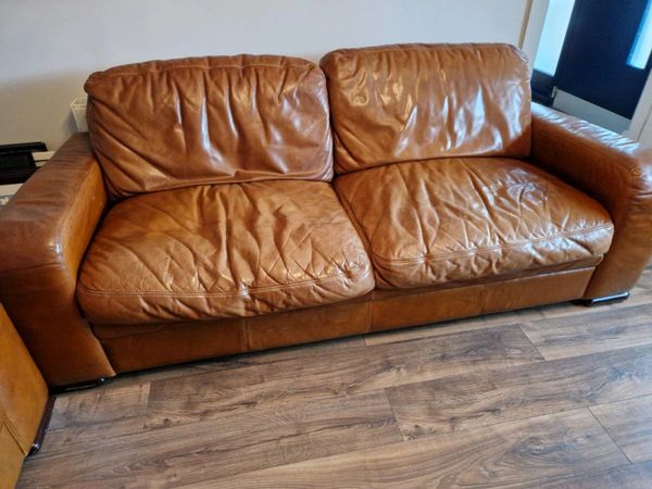3+2 seater brown leather sofas