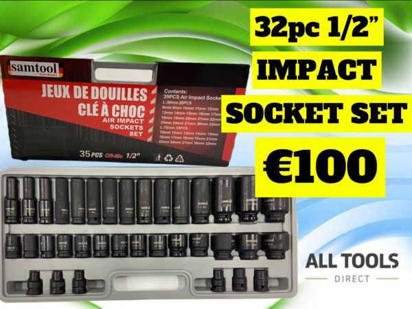 32pc 1/2” metric impact socket set