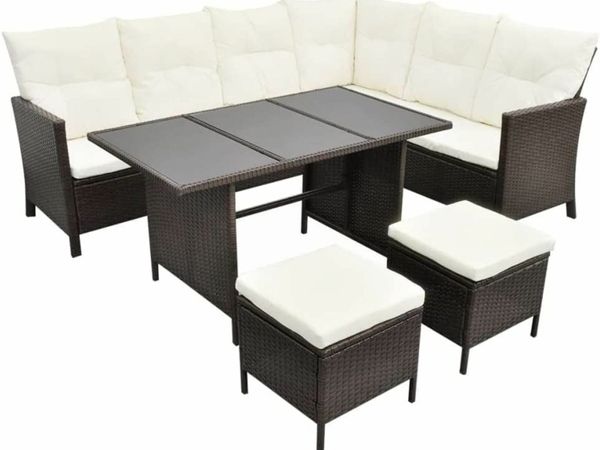 Poly Rattan Garden Furniture 8 Seater Lounge Set Brown Dining Set