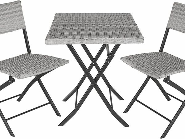 Polyrattan bistro set seating group 3-piece. for garden, balcony, terrace, foldable to save space, with UV protection - various colors - (light gray