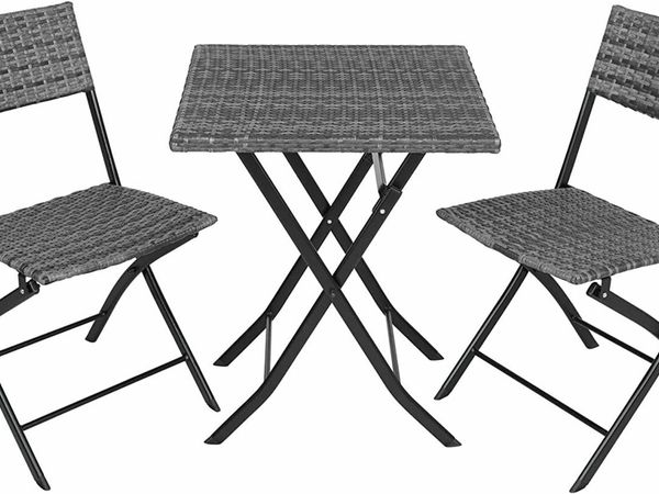Polyrattan bistro set seating group 3-piece. for garden, balcony, terrace, foldable to save space, with UV protection - various colors - (Grey
