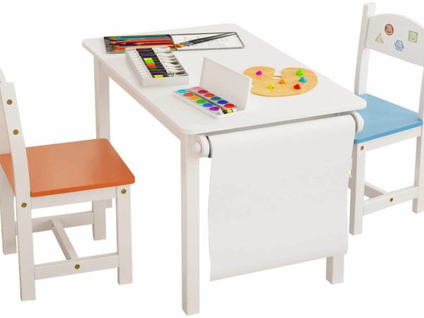 Homfa Kids Activity Table Set Wooden Kids Craft Table Set with Drawing Paper Rack