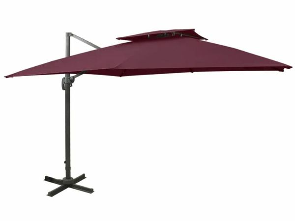 New*LCD Cantilever Umbrella with Double Top 300x300 cm Bordeaux Red