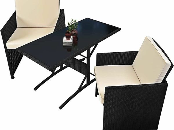Polyrattan balcony set Cube 3-part weatherproof space-saving 7 cm cushions 5 cm back cushions safety glass covers washable table bistro set seating group