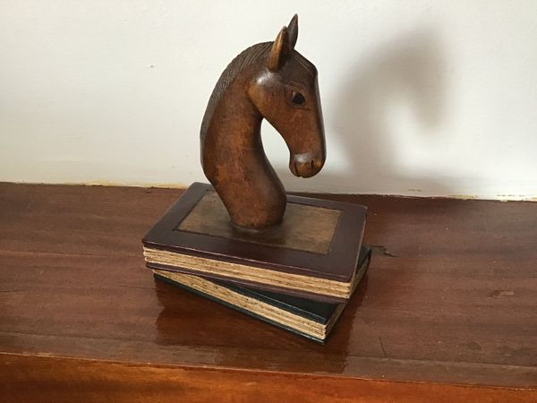 Wooden Horse Head Carving on Book Carving