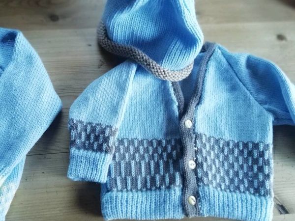 Hand knitted cardigans and hat set