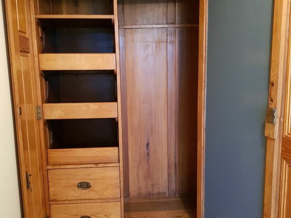 Solid Oak Wood Antique Double Wardrobe with Ivory Handles