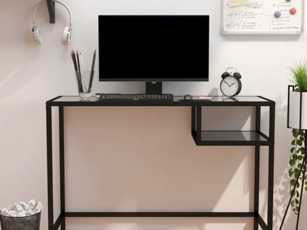 New*LCD Computer Desk Black Marble 100x36x74 cm Tempered Glass