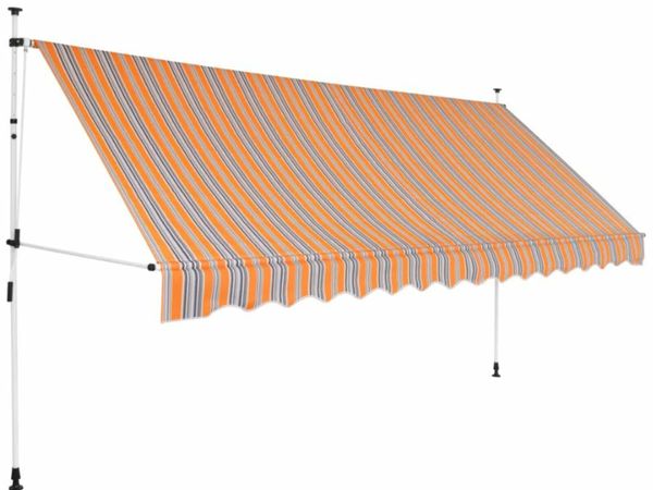 New*LCD Manual Retractable Awning 400 cm Yellow and Blue Stripes