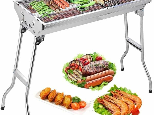 Barbecue Grill Stainless Steel BBQ Charcoal Grill Smoker Barbecue Folding Portable for Outdoor Cooking Camping Hiking Picnics Backpacking Large