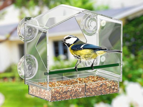 Window Bird Feeder, Window Bird Feeder with Strong Suction Cups, Large Capacity Bird Feeders with Removable Seed Tray and Drainage Holes, Outdoor Window Bird Feeder for Wild Birds
