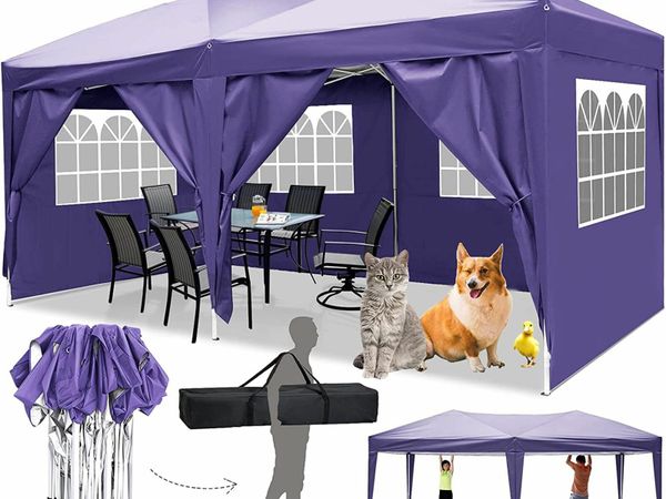Pop Up Gazebo with Sides 3x6m, Garden Marquee with Coated Steel Frame, Outdoor UV Protective Waterproof Gazebo Camping Party Tent, Awning Shade Shelter for Wedding Beach, Easy setup (3x6 m, Purple)