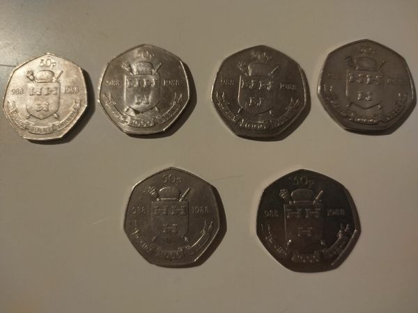 Six Millennium 50p coins 1988