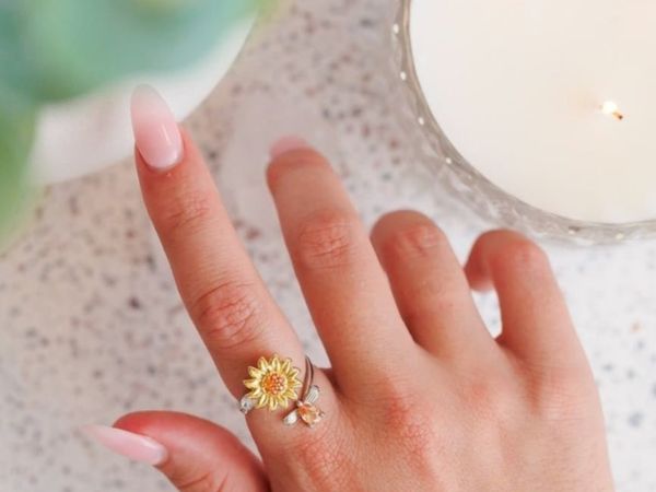 Sunflower and bee  anxiety ring