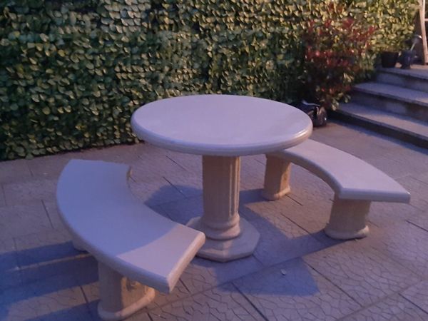 Roman Style Round Table and 2 Benches