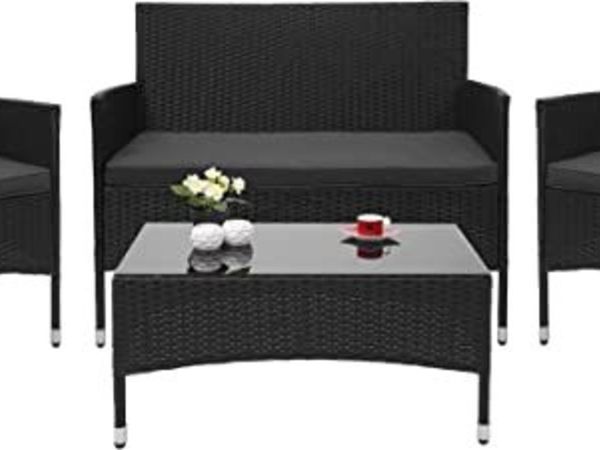Poly-Rattan Furniture Set for Balcony/Garden/Lounge - Black, Dark Grey Cushions