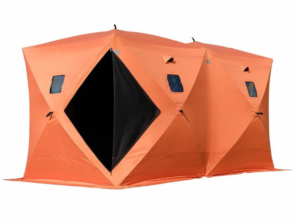 8-Person Ice Fishing Tent Warm Awning Pop-Up Oxford Fabric Waterproof Windproof Canopy for Winter Fishing Camping Hiking