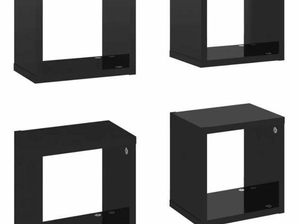 New*LCD Wall Cube Shelves 4 pcs High Gloss Black 22x15x22 cm