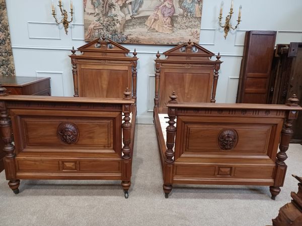 Two original antique French walnut bed Henry II
