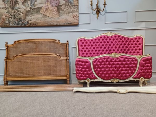 Two bed - rattan and corbeille with pink upholstery