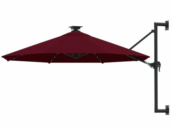 New*LCD Wall-mounted Parasol with LEDs and Metal Pole 300 cm Burgundy