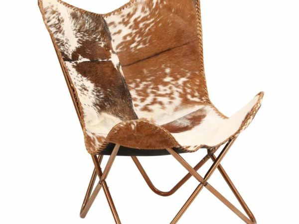 New*LCD Butterfly Chair Brown and White Genuine Goat Leather