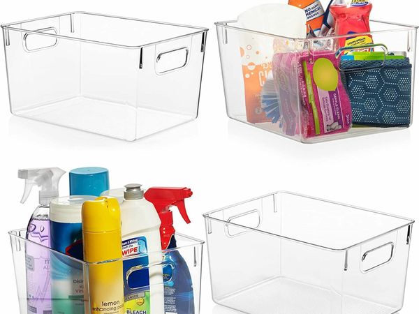 Plastic Storage Bins – Perfect Kitchen Organisation or Pantry Storage – Fridge Organiser, Pantry Organisation and Storage Bins, Cabinet Organisers - 4 Pack
