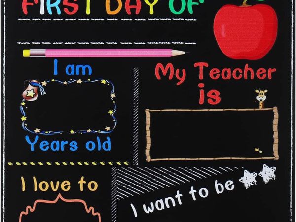 My First Day of School Chalkboard Reusable First Day of School Sign Double-Sided Milestone Photo Prop for Kids Child (25x20cm)