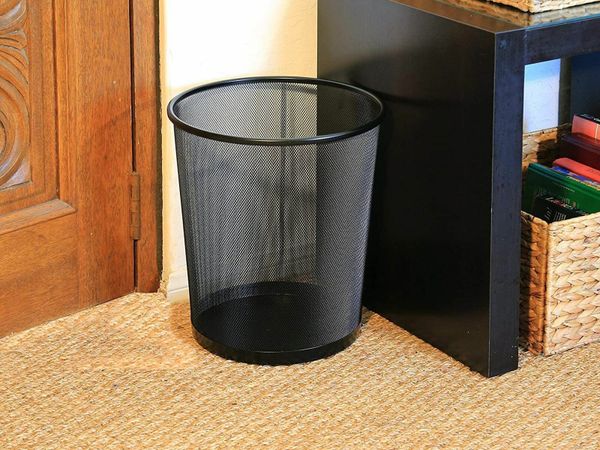 Circular Mesh Wastebasket Trash Can, Waste Basket Garbage Can Bin for Bathrooms, Kitchens, Home Offices, Dorm Rooms(BLACK)