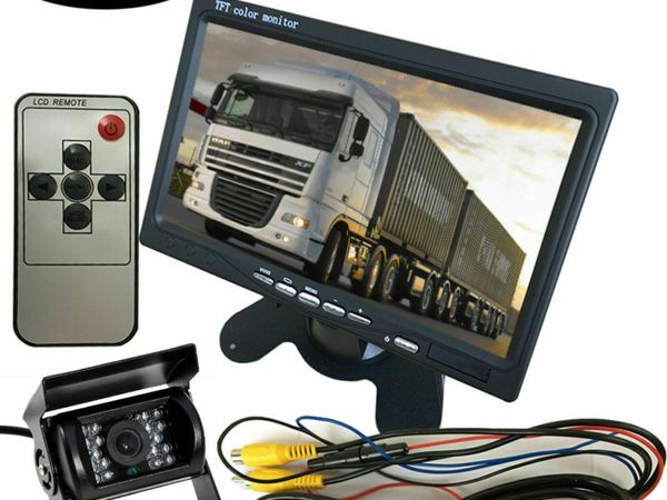12V/24V Car Reversing Camera RCA+ 7" LCD Monitor Truck Bus Van Rear View Kit+10M