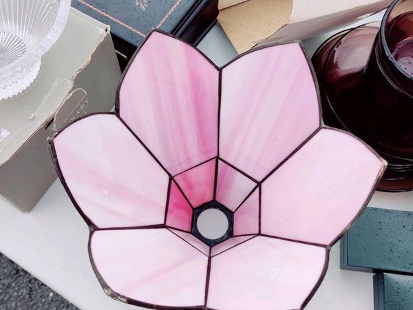 PINK STAINED GLASS, Hanging Lamp shade , Old !
