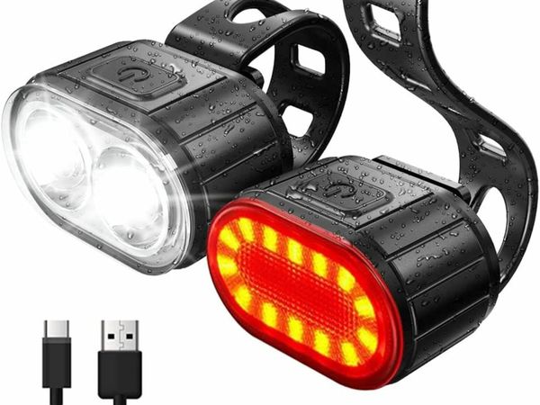 USB Rechargeable Bike Light Set, 350 Lumen Super Bright Bike Lights Front and Back LED Rear Taillight, Bicycle Lights for Night Riding Safety, Waterproof IPX5, 4/6 Modes, Mode Memory