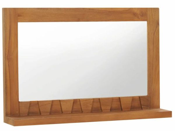 New*LCD Wall Mirror with Shelf 60x12x40 cm Solid Teak Wood