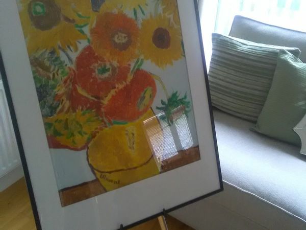 Oil painted over print framed